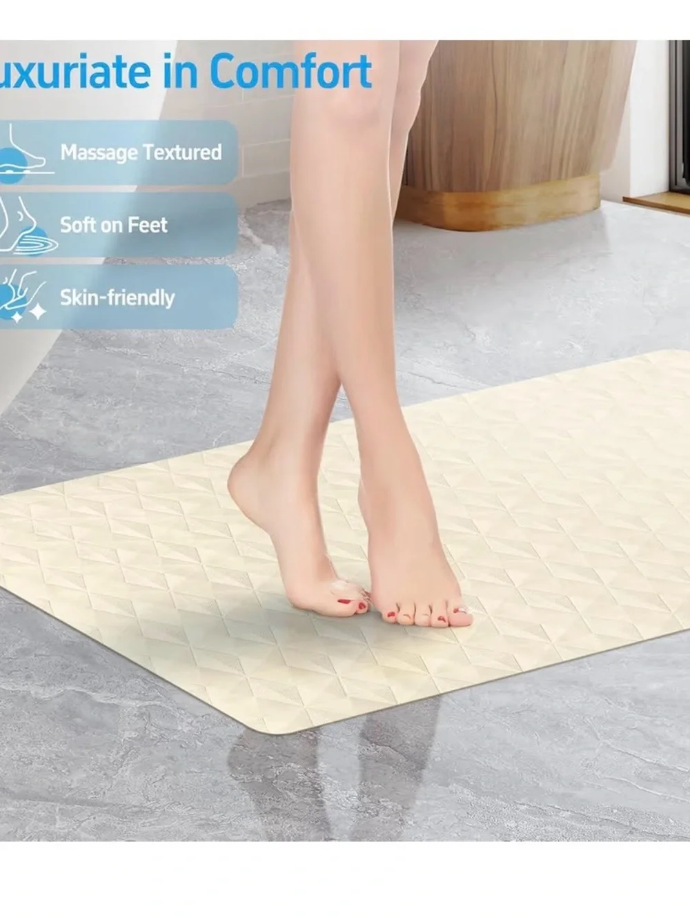 Textured Non-Slip Bath Mat in Cream